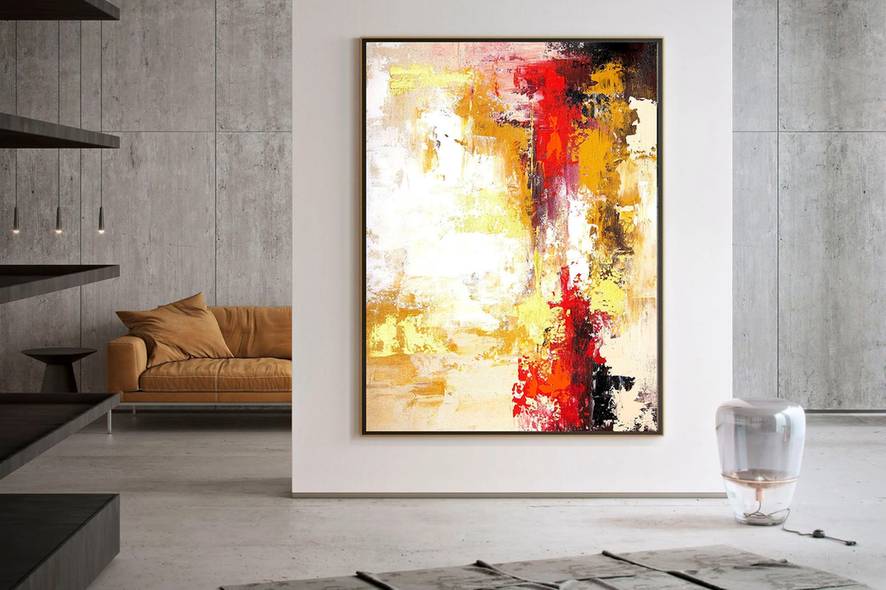 Dining Handmade Hand-painted Modern Red Abstract Canvas Artwork IG1QB